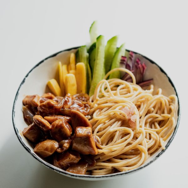 pasta and meat dinner bowl