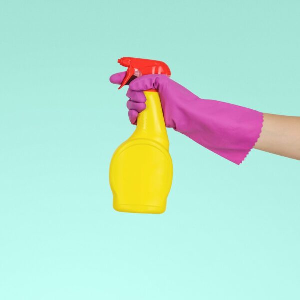 Spring Cleaning Spray bottle and gloves