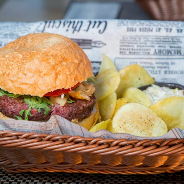 lunch or dinner, hamburger and chips