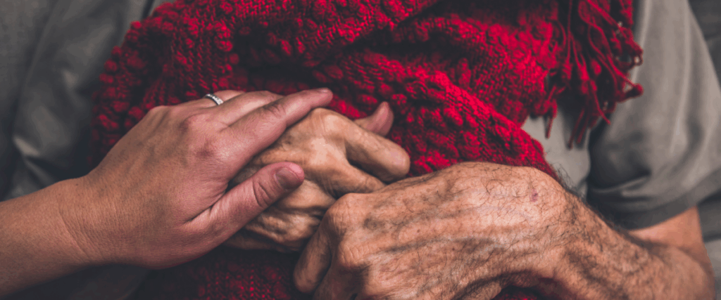 hospice care, old hands young hands